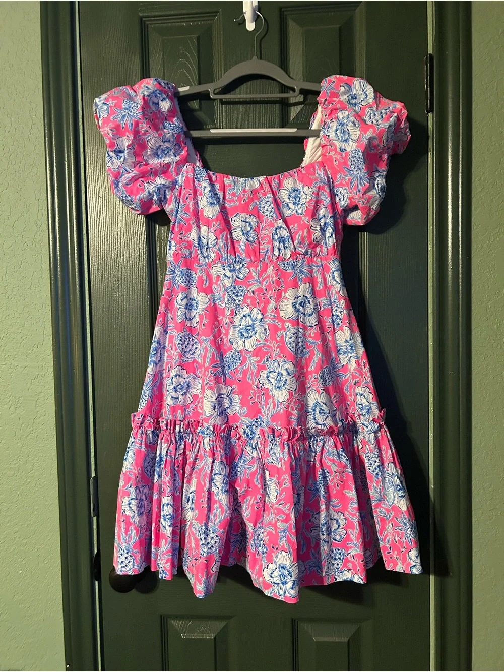 Lilly Pulitzer Pink Floral Puff-Sleeve Sundress with Blue Accents